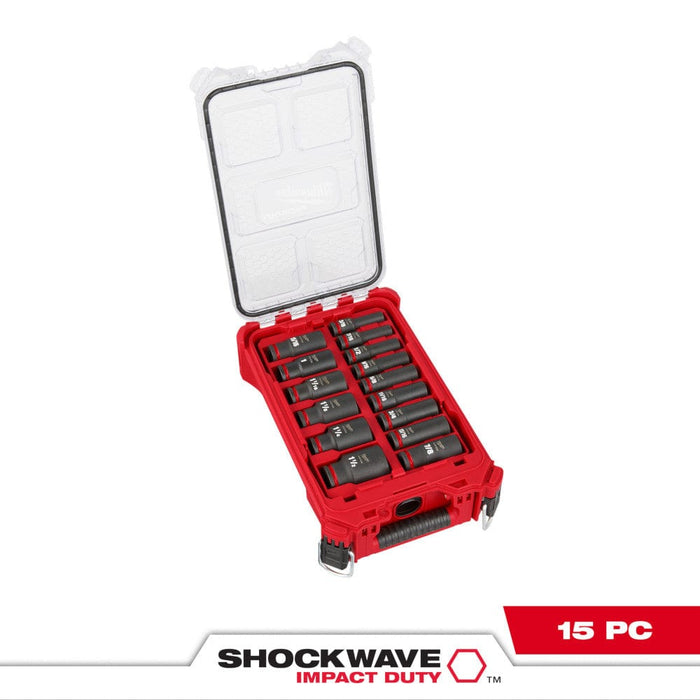 Milwaukee Tool Milwaukee SHOCKWAVE™ Impact Duty™ Socket 1/2” Dr 15PC SAE PACKOUT™ Set