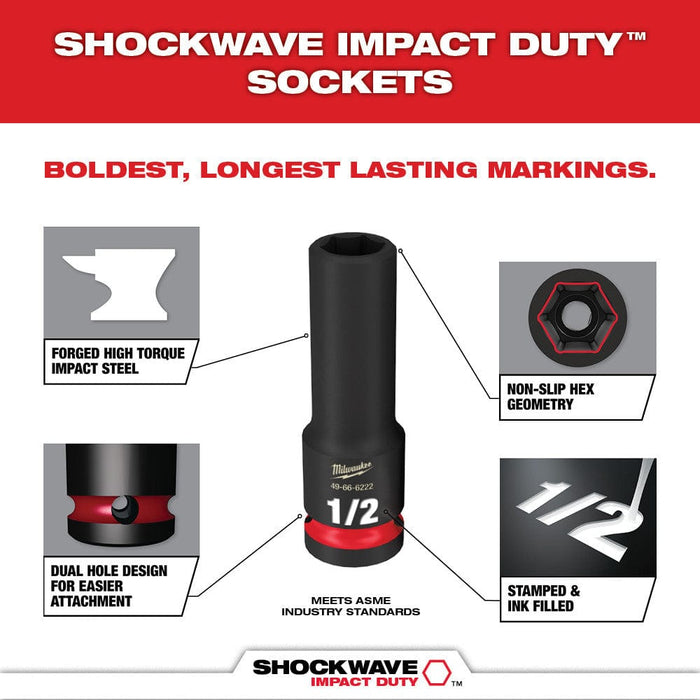 Milwaukee Tool Milwaukee SHOCKWAVE™ Impact Duty™ Socket 1/2” Dr 15PC SAE PACKOUT™ Set