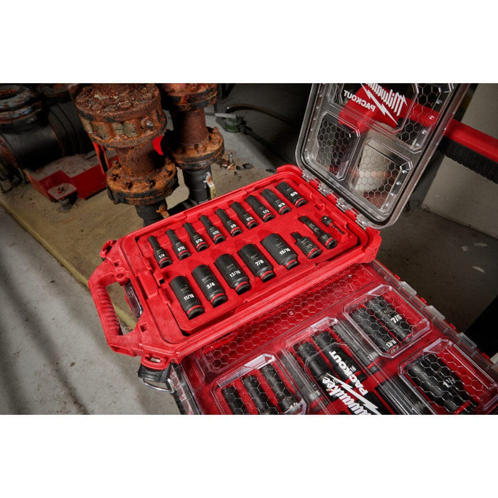 Milwaukee Tool Milwaukee SHOCKWAVE™ Impact Duty™ Socket 3/8” Dr 17PC SAE PACKOUT™ Set