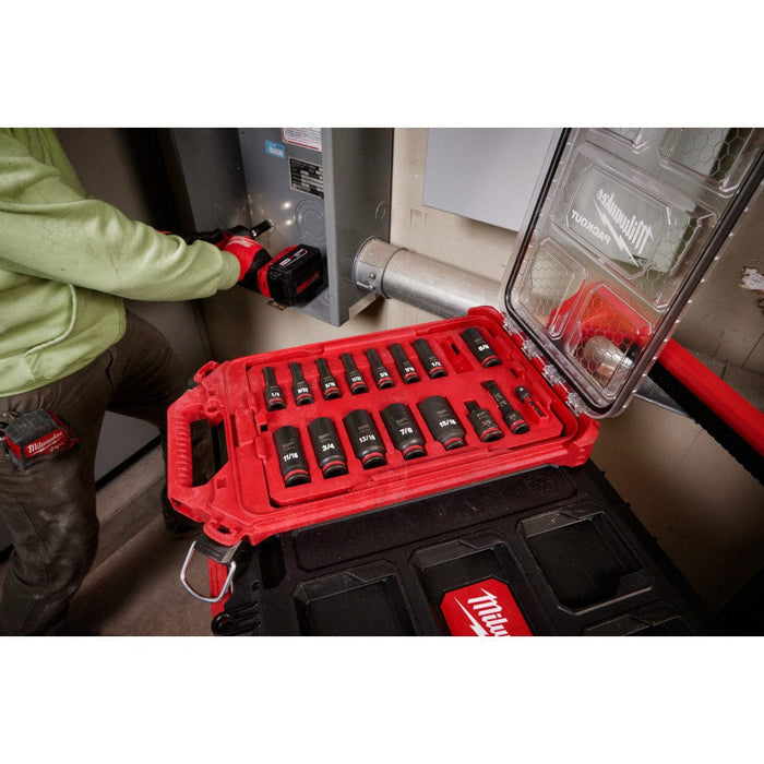 Milwaukee Tool Milwaukee SHOCKWAVE™ Impact Duty™ Socket 3/8” Dr 17PC SAE PACKOUT™ Set