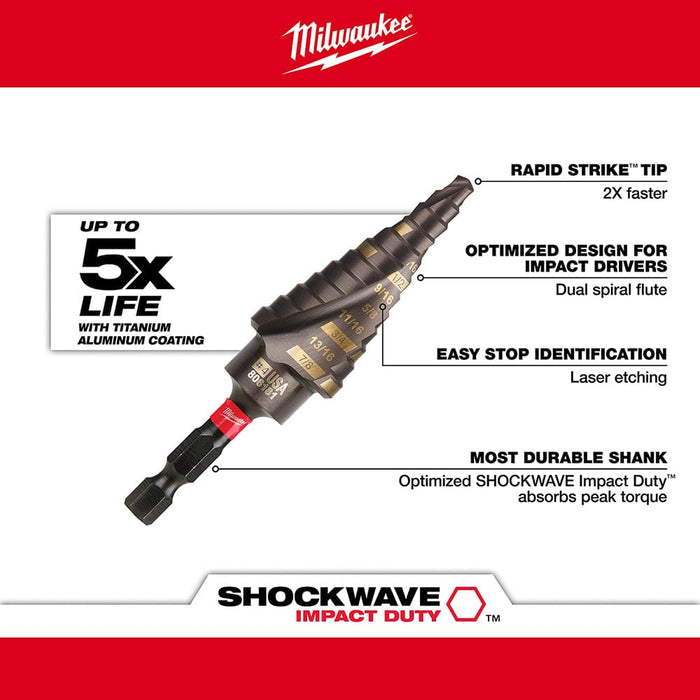 Milwaukee Tool Power Tools Accessories Milwaukee SHOCKWAVE™ Impact Duty™ Step Bit #4 3/16 - 7/8 in.