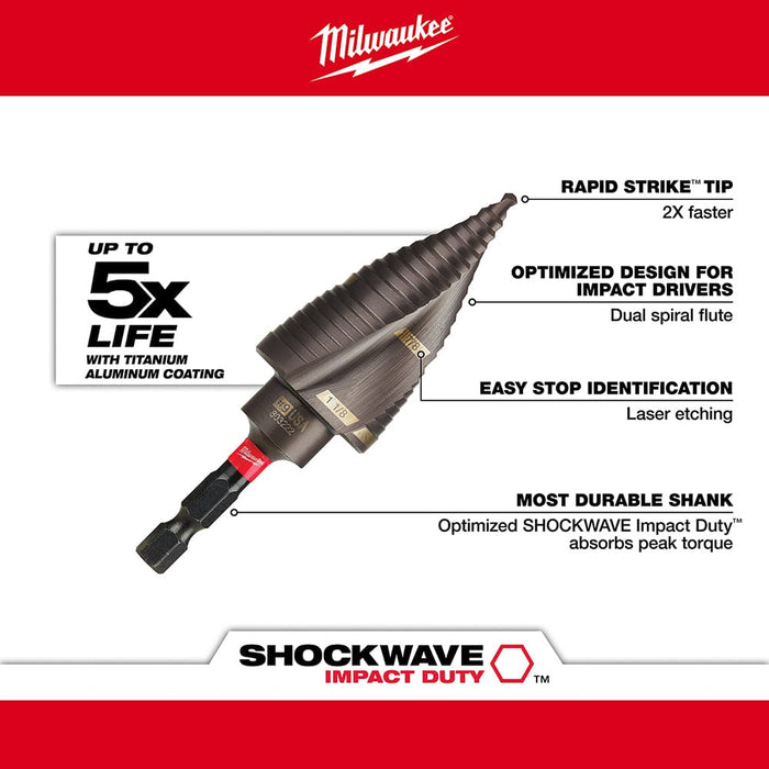 Milwaukee Tool Power Tools Accessories Milwaukee SHOCKWAVE™ Impact Duty™ Step Bit #9 7/8 in. &1-1/8 in.