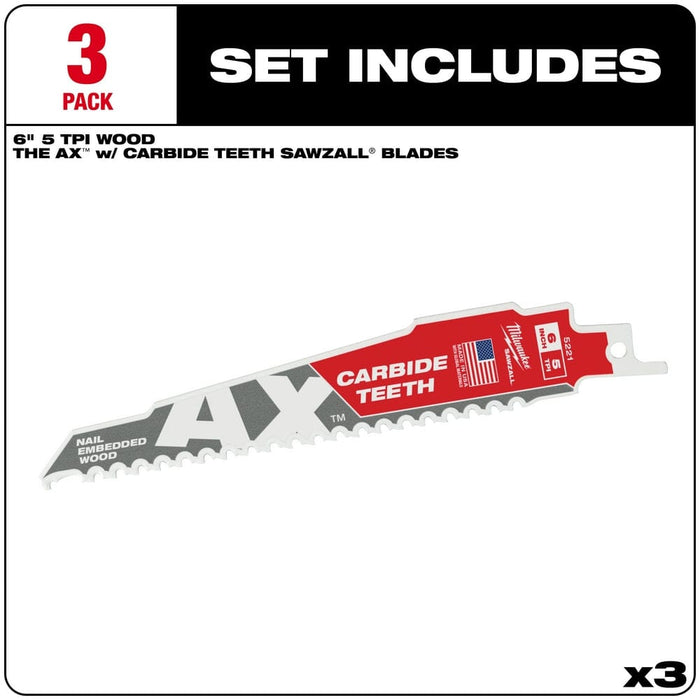 Milwaukee Tool Milwaukee The Ax™ with Carbide Teeth SAWZALL™ Blade 6 in. 5T 3PK