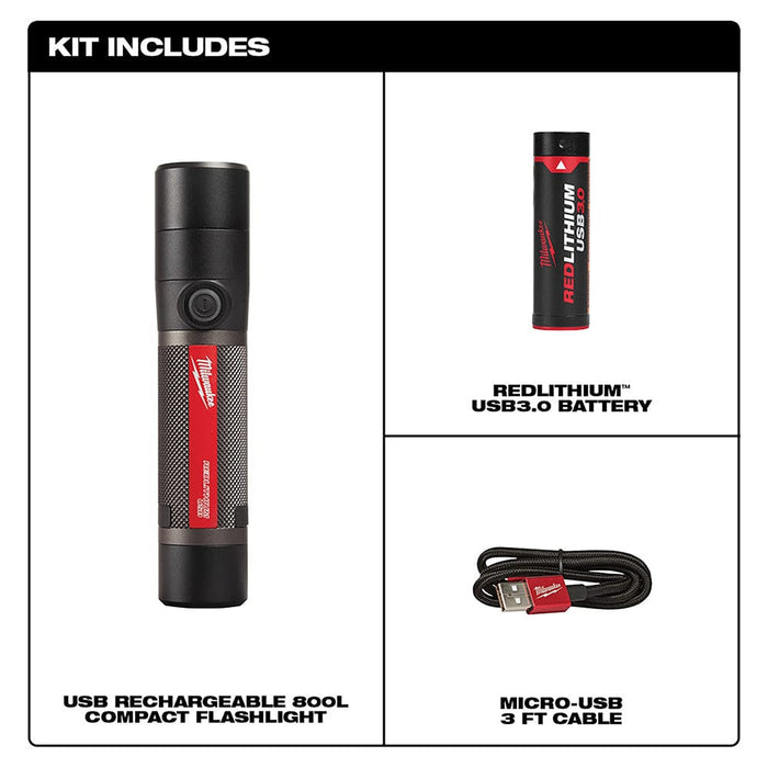 Milwaukee Tool Tools Milwaukee USB Rechargeable 800L Compact Flashlight