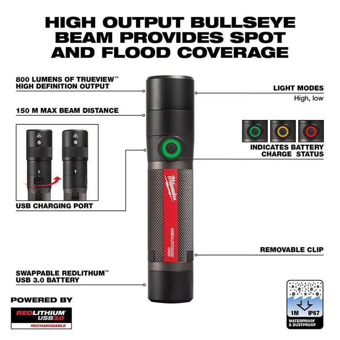 Milwaukee Tool Tools Milwaukee USB Rechargeable 800L Compact Flashlight